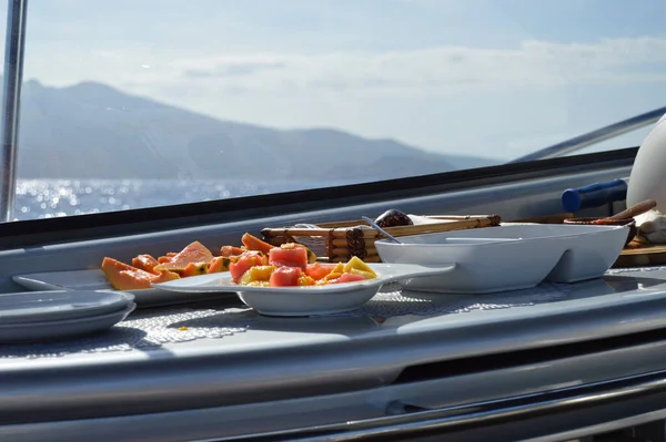 Una Cena Gourmet Arreglada Barco — Foto de Stock