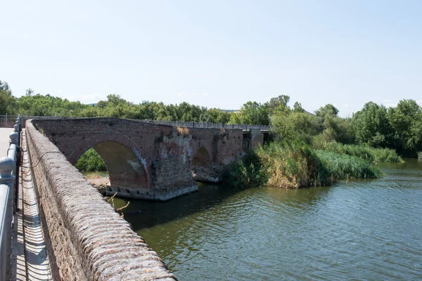 Uma Ponte Romana Sobre Rio Cercado Por Vegetação Talavera Reina — Fotografia de Stock