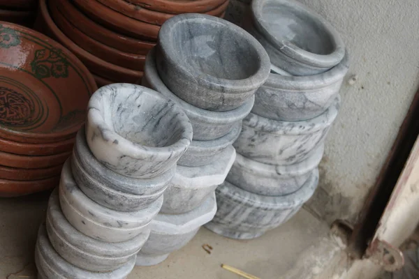 Marble Big Small Bowls Ground Put Each Other — Stock Photo, Image