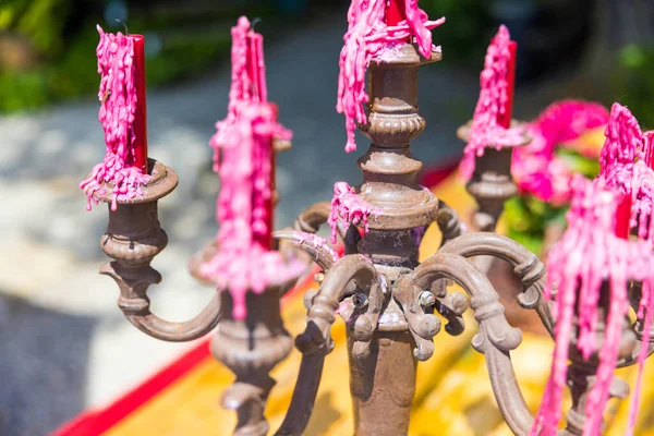 Pink Melted Candlesticks Vintage Candle Holder — Stock Photo, Image