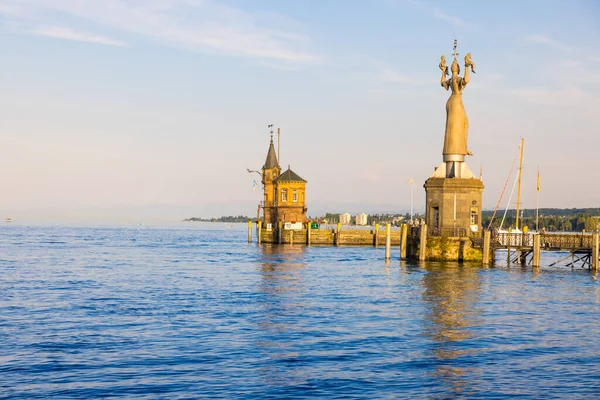 Uma Vista Distante Estátua Imperia Entrada Porto Konstanz Alemanha — Fotografia de Stock