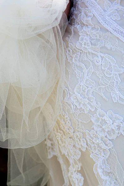 Vertical Image Wedding Dress Textures Lace Vintage Fashion Close Macro — Stock Photo, Image