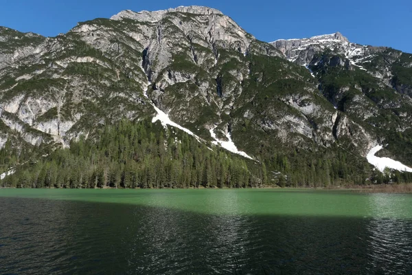 Den Fantastiska Alpina Sjön Landro Durrensee Dolomiterna Dobbiaco Härlig Plats — Stockfoto