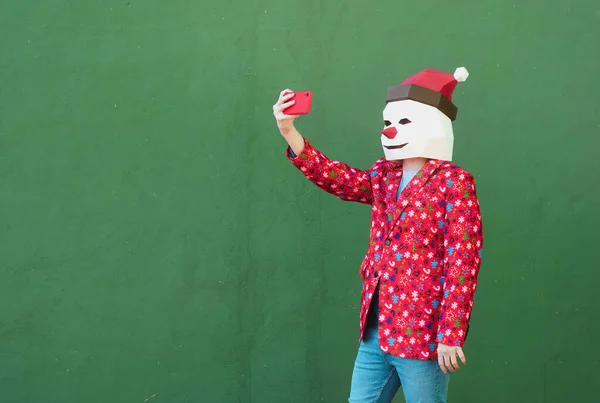 Foto Com Espaço Cópia Uma Pessoa Vestido Natal Tirando Uma — Fotografia de Stock