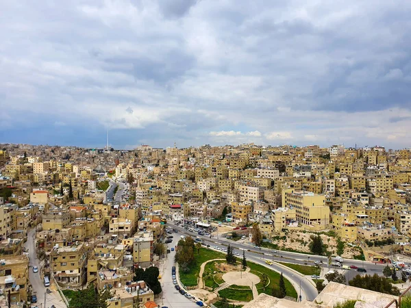 Staden Amman Huvudstad Jordanien Molnig Dag Den Högsta Flaggstången Världen — Stockfoto