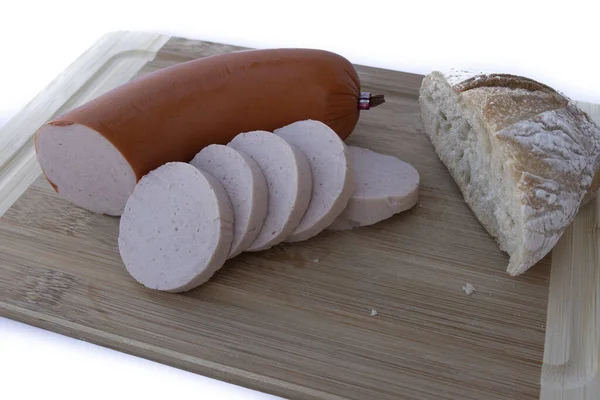 Fleischwurst Német Hús Kolbász Fehér Alapon — Stock Fotó