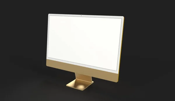 Ilustrace Prázdného Monitoru Počítače Zlatým Rámečkem Černém Pozadí — Stock fotografie