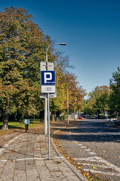 Poznan Polen Oct 2017 Een Trottoir Met Een Parkeerbord Samen — Stockfoto