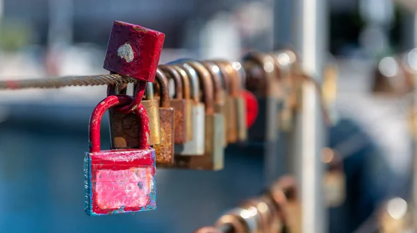 Cadenas Verrouillé Sur Clôture Symbole Amour Éternel — Photo