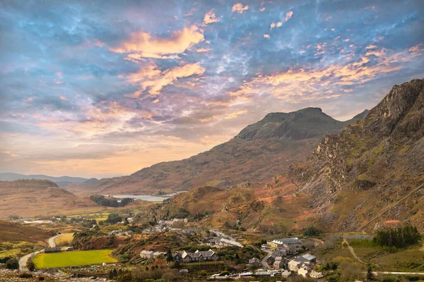 Blaenau Ffestiniog Aus Dem Steinbruch Mit Dem Tanygrisiau Stausee Der — Stockfoto