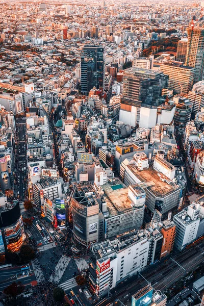 Een Luchtfoto Van Een Moderne Stad Met Hoge Gebouwen — Stockfoto