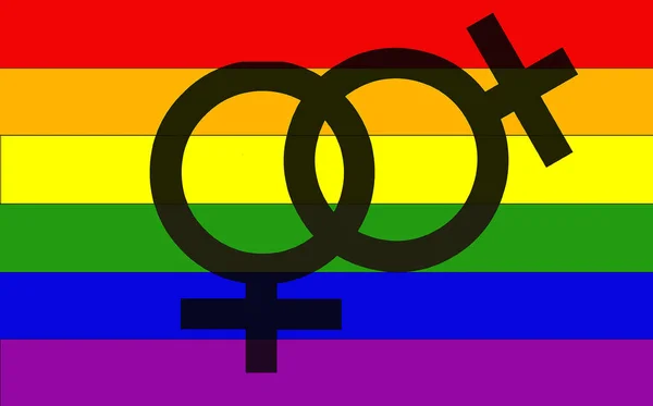 Two Female Symbols Same Sex Relationships Lgbt Flag Background — Stock Photo, Image