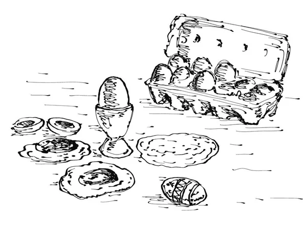 Σχέδιο Εικονογράφηση Στυλ Σκίτσο Μιας Δωδεκάδας Αυγών Όπως Τηγανητό Αυγό — Φωτογραφία Αρχείου