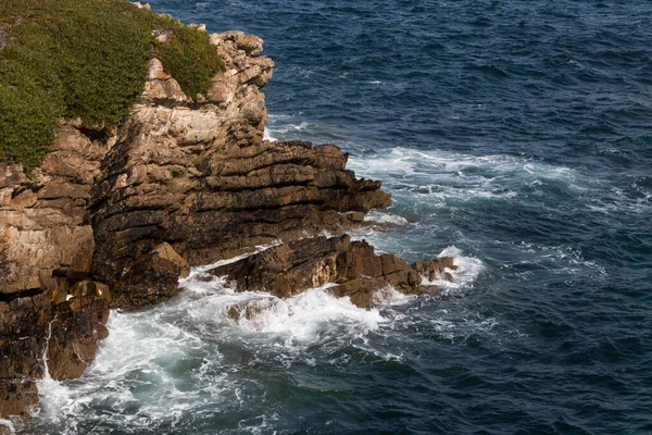 Piękny Widok Lotu Ptaka Skaliste Klify Isla Pancha Galicja Hiszpania — Zdjęcie stockowe