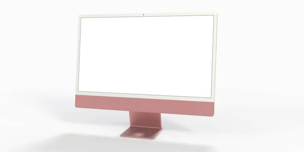 Μια Τρισδιάστατη Απεικόνιση Μιας Κενής Οθόνης Υπολογιστή Ροζ Πλαίσιο Λευκό — Φωτογραφία Αρχείου