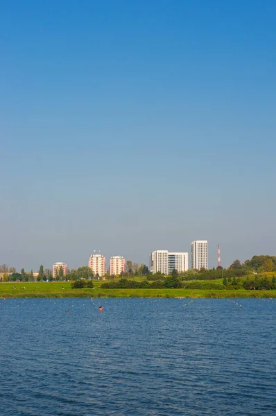 Poznan Poland Oct 2017 Malta Lake High Apartment Buildings Distance — Stock Photo, Image