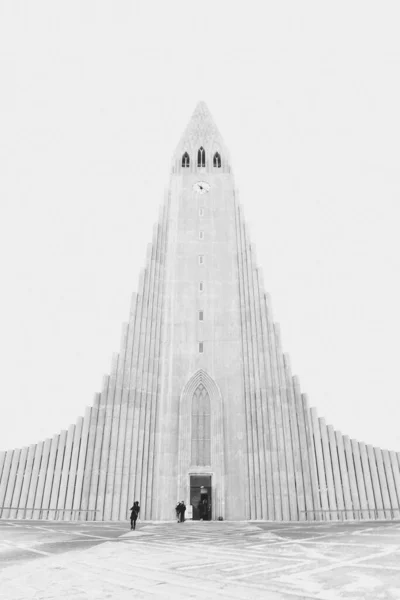 Plan Vertical Niveaux Gris Église Hallgrimskirkja Reykjavik Islande — Photo