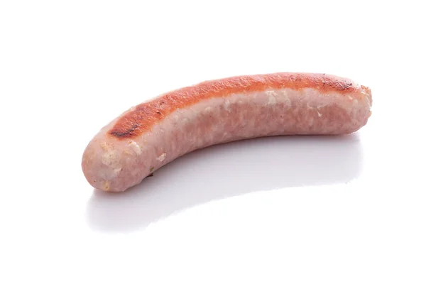 Pedaço Salsicha Assada Thuringian Bratwurst Frito Isolado Fundo Branco — Fotografia de Stock