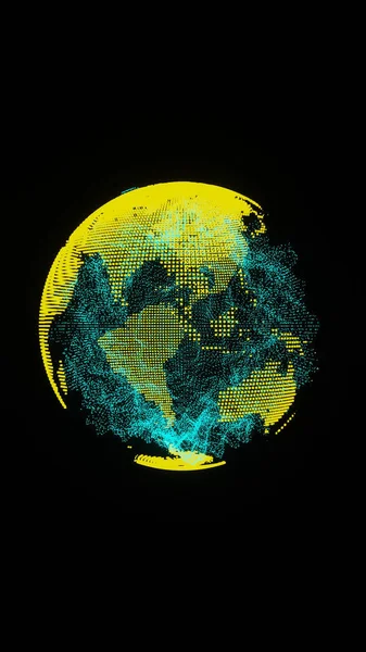 Вертикальная Цифровая Голограмма Зелёно Синего Шара Чёрном Фоне — стоковое фото