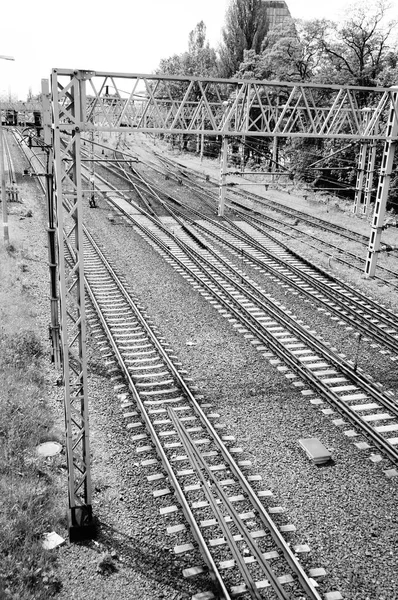 昼間の鉄道のグレースケールショット — ストック写真