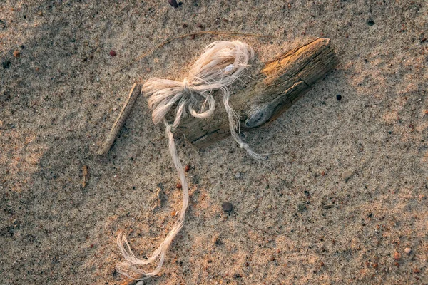 Větvička Nit Písečné Pláži — Stock fotografie