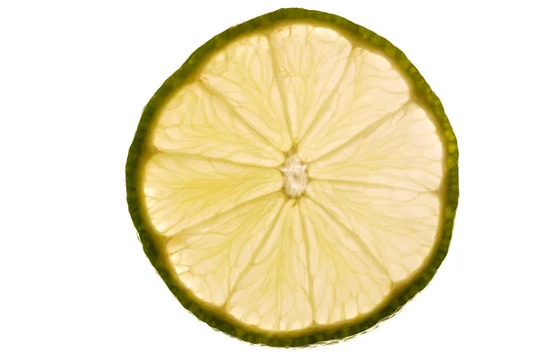 Gros Plan Une Tranche Citron Frais Avec Des Graines Isolées — Photo