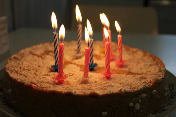 Primer Plano Velas Pastel Cumpleaños — Foto de Stock