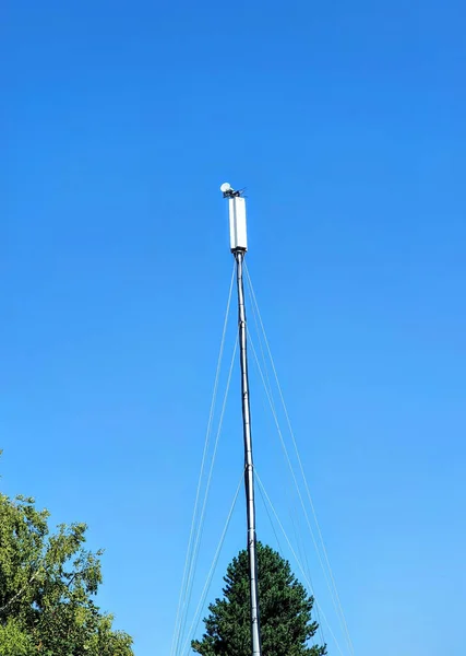 Plan Vertical Une Tour Debout Près Arbres Sous Ciel Lumineux — Photo