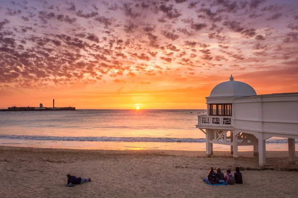 Tramonto Una Delle Spiagge Più Belle Cadice Spagna Caleta — Foto Stock