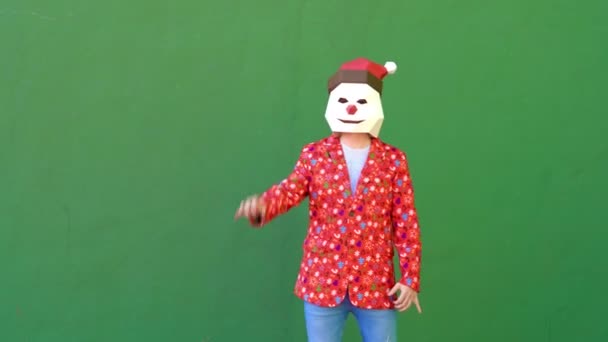 Man Christmas Mask Dancing Green Background — Stock Video