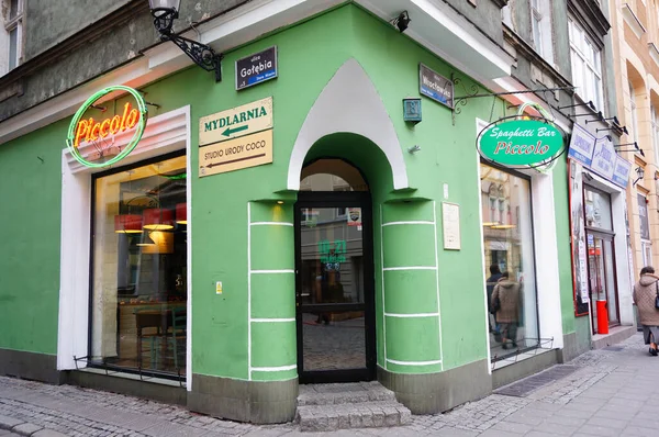 Poznan Poland Feb 2015 Exterior Entrance Piccolo Restaurant City Center — Stock Photo, Image