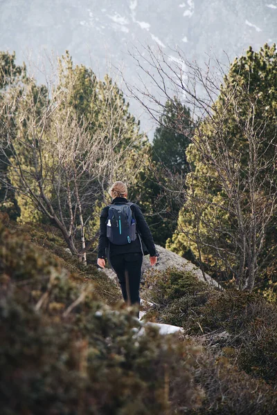 Une Randonneuse Dans Forêt — Photo