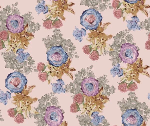 Illustration Colorful Floral Pattern Soft Pink Background — Stock Photo, Image