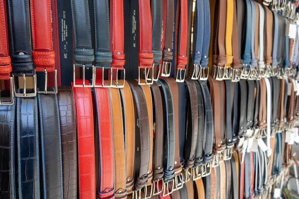 Closeup Shot Various Belts Displayed Market — Stock Photo, Image