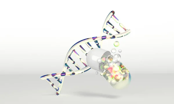 Şeffaf Dna Yapısının Boyutlu Bir Çizimi Beyaz Zemin Üzerinde Soyut — Stok fotoğraf