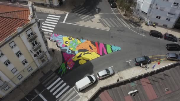 Aerial Footage European City Streets Graffiti Sides Road — Stock Video