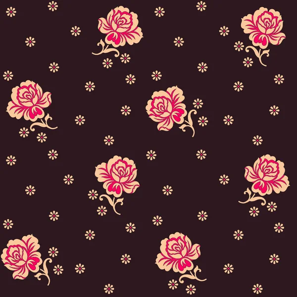 Illustration Beautiful Floral Seamless Pattern Dark Brown Background — Stock Photo, Image