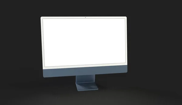 Een Realistische Computer Met Een Wit Scherm Geïsoleerd Een Zwarte — Stockfoto