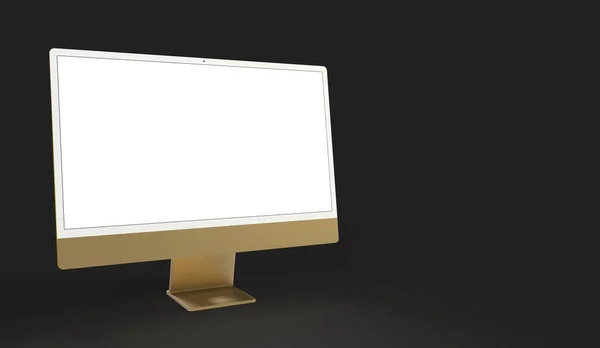 Una Computadora Realista Con Una Pantalla Blanca Aislada Sobre Fondo —  Fotos de Stock