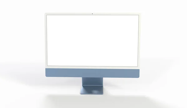Beyaz Ekranlı Beyaz Arka Planda Izole Edilmiş Gerçekçi Bir Bilgisayar — Stok fotoğraf