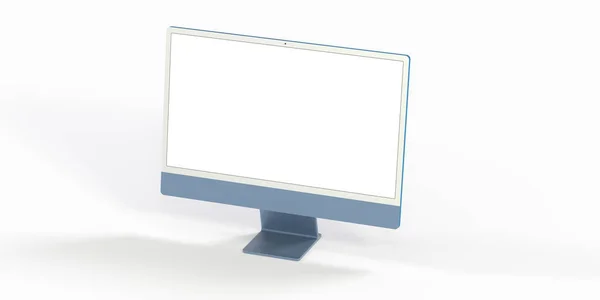 Ein Realistischer Computer Mit Weißem Bildschirm Isoliert Auf Weißem Hintergrund — Stockfoto