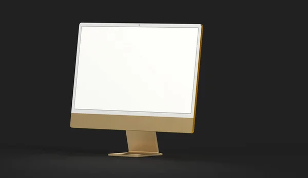 Siyah Arka Planda Izole Edilmiş Beyaz Ekranlı Gerçekçi Bir Bilgisayar — Stok fotoğraf