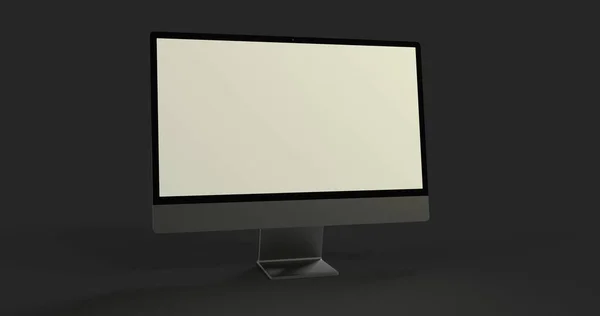 一种现实的3D计算机 有一个白色的屏幕 隔离在一个黑色的背景上 — 图库照片