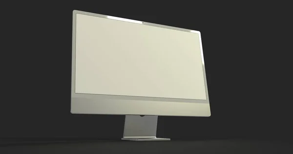 Realistyczny Komputer Białym Ekranem Odizolowany Czarnym Tle — Zdjęcie stockowe