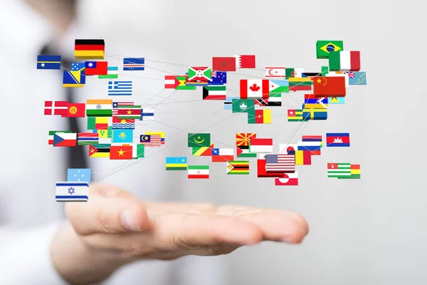 Rendering Globe International World Flags Hand — Stock Photo, Image