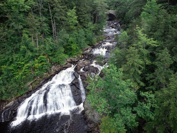 Dlouhá Expozice Záběru Krásného Vodopádu Jehličnatém Lese Nové Anglii Spojené — Stock fotografie