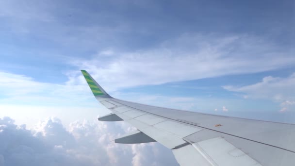 Bulutların Üzerinde Uçan Uçağın Kanadı — Stok video
