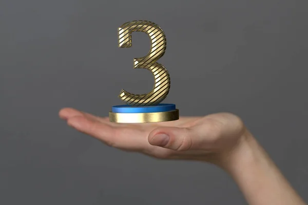Rendering 3Rd Place Trophy Hand — Stock Photo, Image