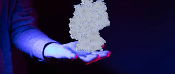 Close Shot Man Hand Holding Showing Germany Map Design — Stock Photo, Image