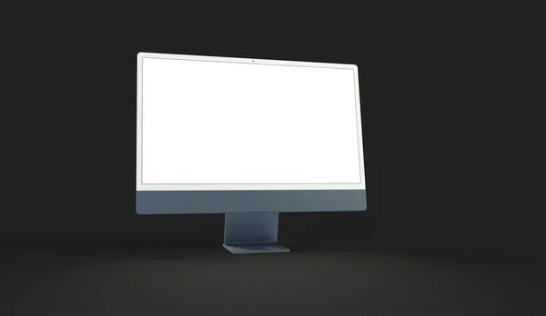 Renderowanie Realistycznego Komputera Białym Ekranem Izolowane Czarnym Tle — Zdjęcie stockowe